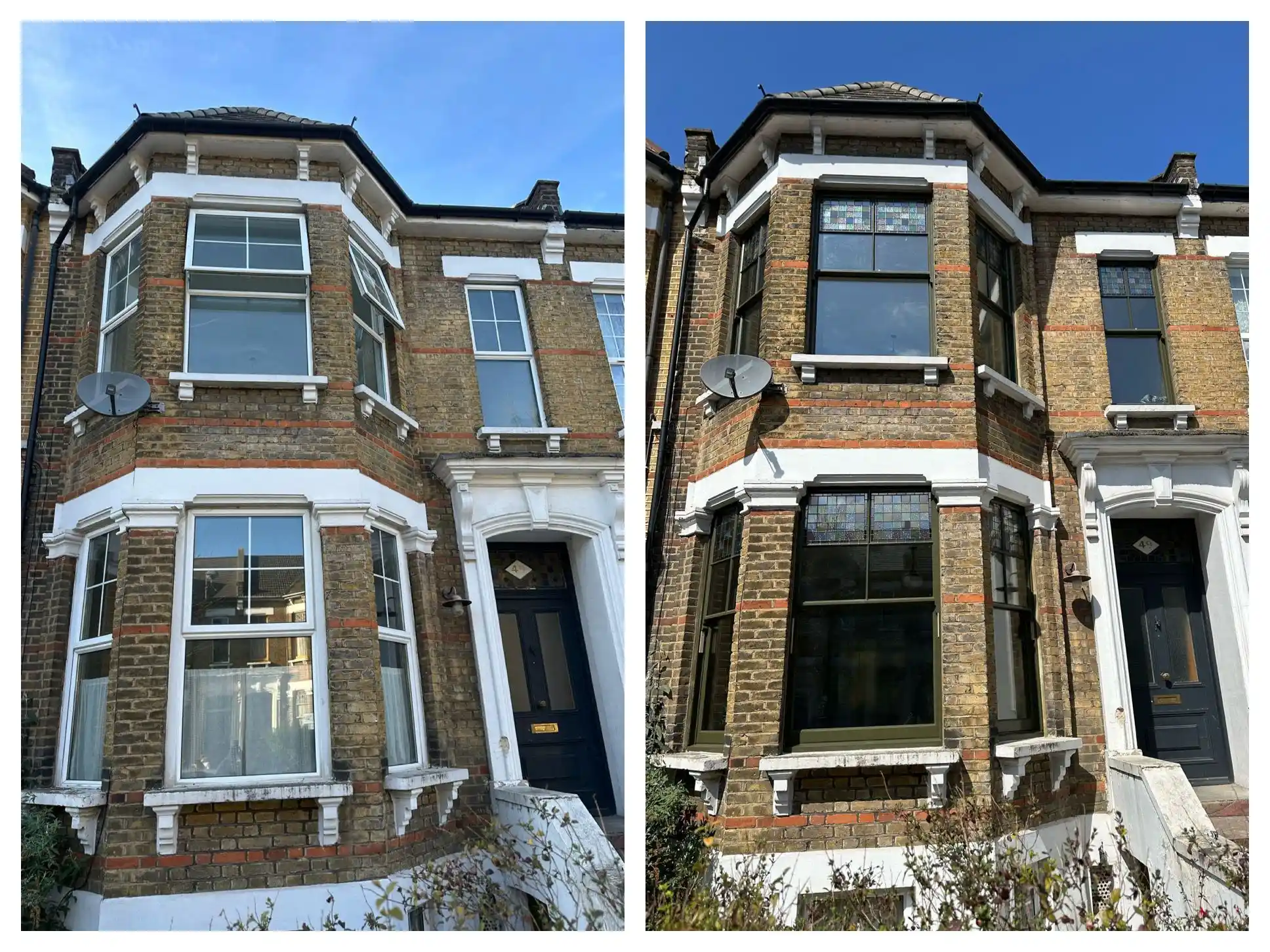 Sash window restoration before and after comparison in Hackney London